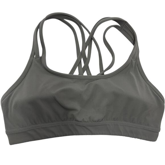 Athleta Sports Bra Womens Small Gray Strappy Criss Cross Back Mesh Yoga Workout - Picture 1 of 5